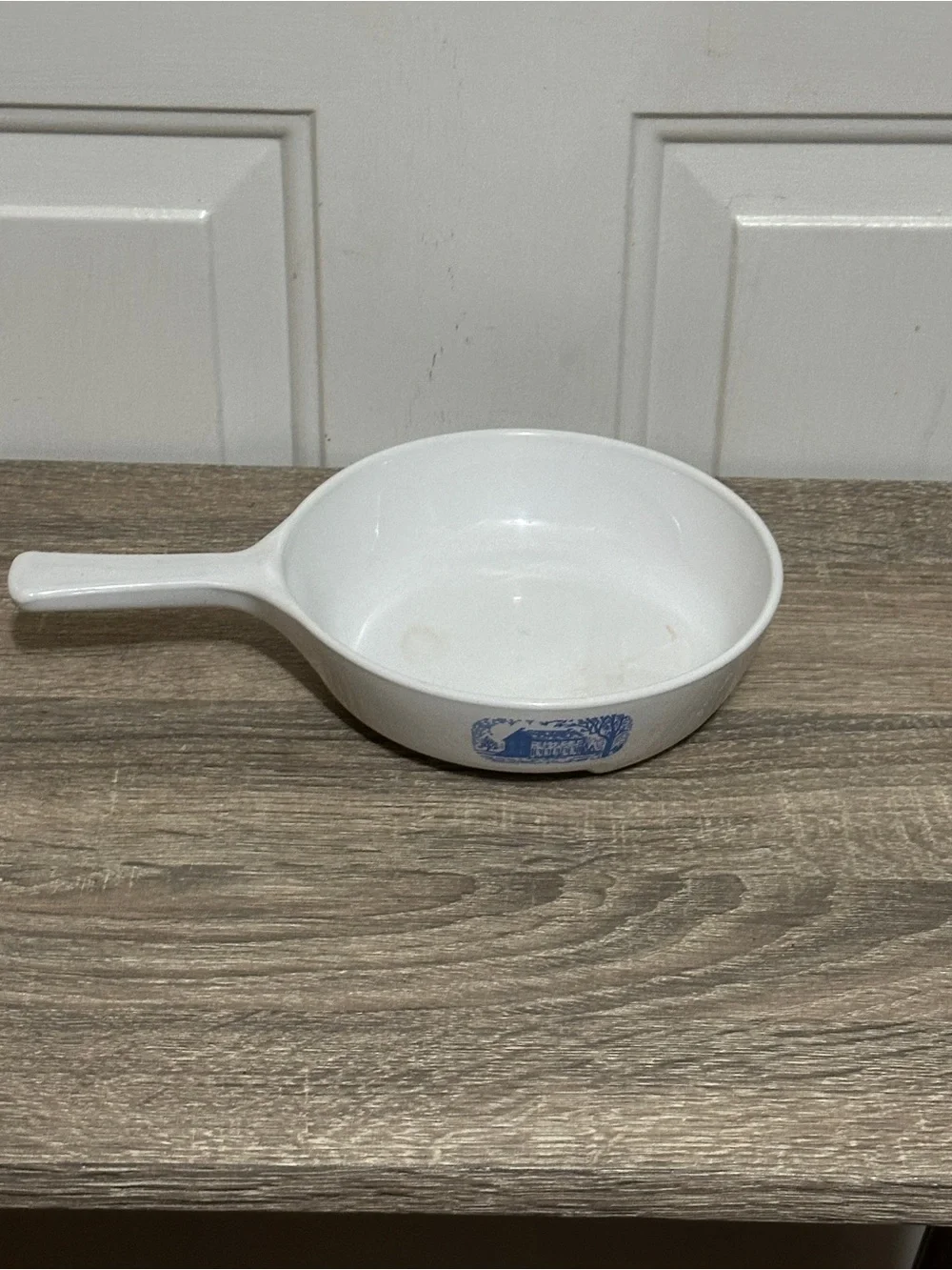 Amana Radarware Browning Skillet Made By Corning 6.75” GUC White Blue Farmhouse